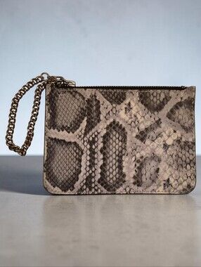 Snake Print Wristlet With Silver Chain